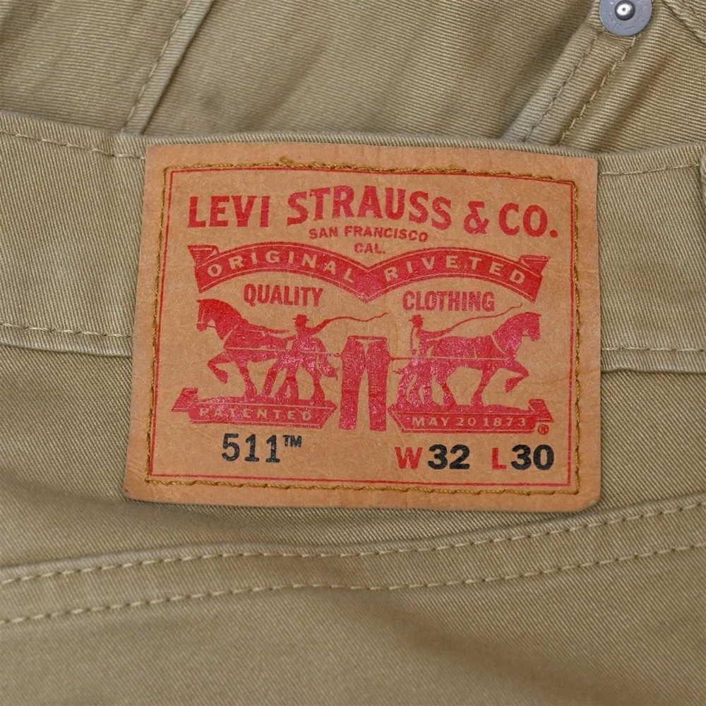 Levis 32x30 Khaki Brushed 511 Slim 5 Pocket Mens Jeans
